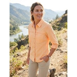 L.L. Bean Women's Small Tropicwear Long-Sleeve Shirt Coral Button Up